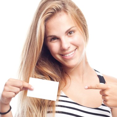 İsim kartı olan güzel kadın