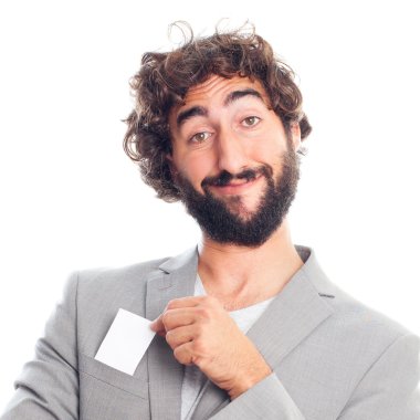 Kartvizitli genç deli adam.