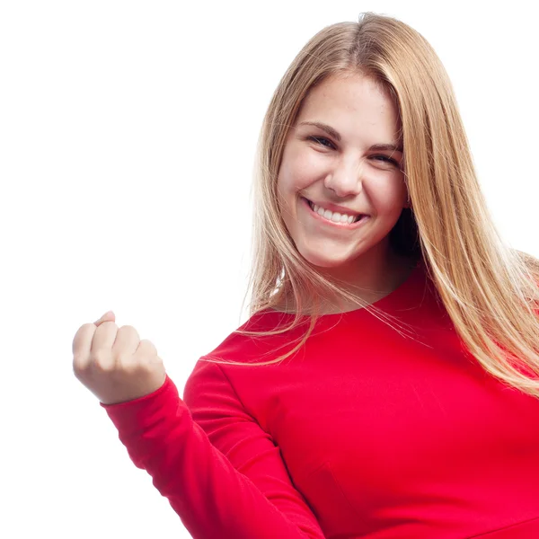 Junge coole Frau feiert Zeichen — Stockfoto