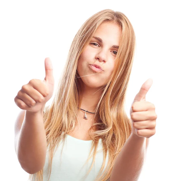 Young cool woman all right gesture — Stock Photo, Image