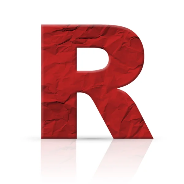 R letter wrinkled red paper — Stock Photo, Image
