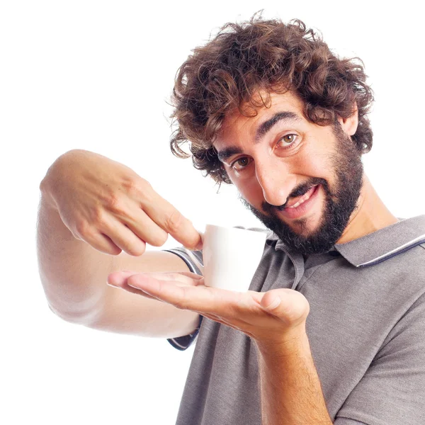 Joven loco ofreciendo un café — Foto de Stock