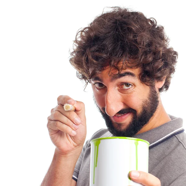Young crazy man with a paint can — Stock Photo, Image
