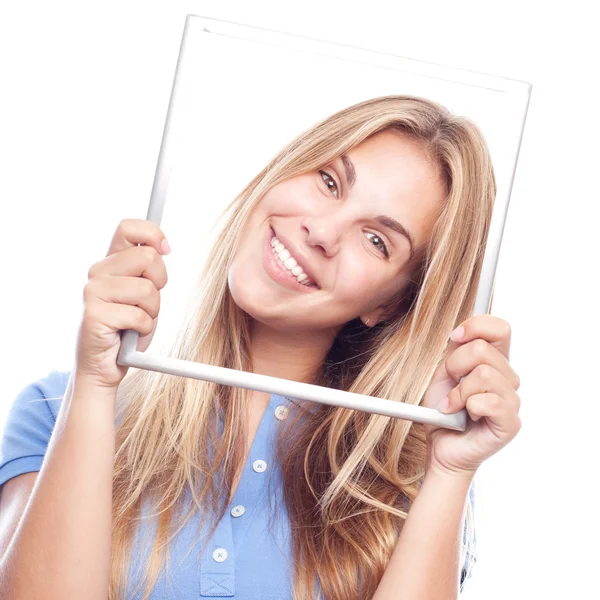 Young cool woman with a steel frame — Stock Photo, Image