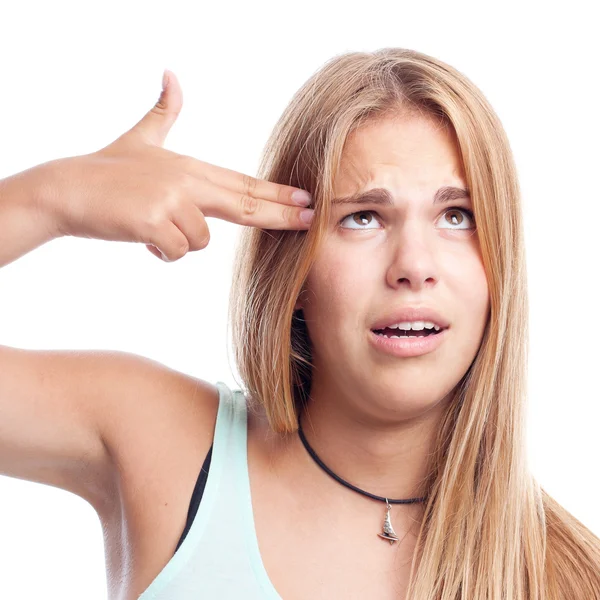 Jonge cool vrouw zelfmoord teken — Stockfoto