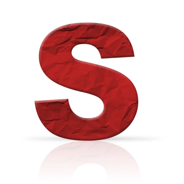 S letter wrinkled red paper — Stock Photo, Image