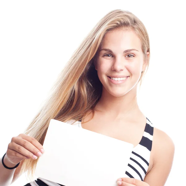 Young cool woman with a placard — Stock Photo, Image