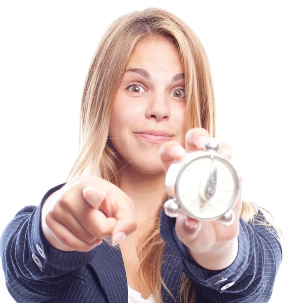 Νεαρή γυναίκα δροσερό με ένα χρονόμετρο — Φωτογραφία Αρχείου