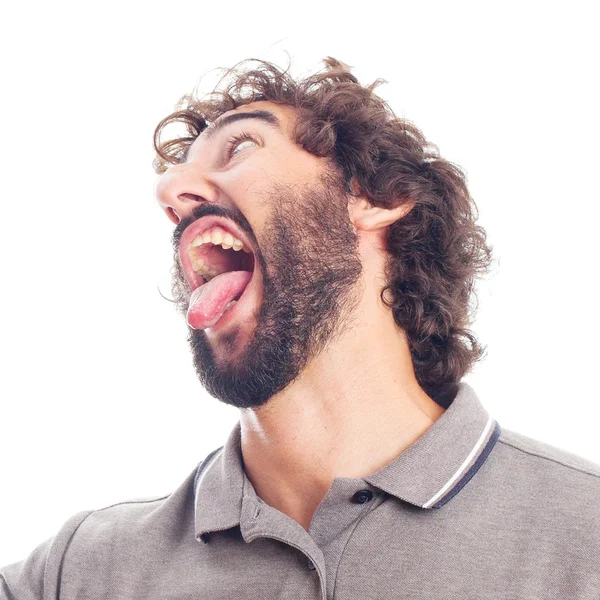 Young crazy man shouting with a megaphone — Stock Photo, Image