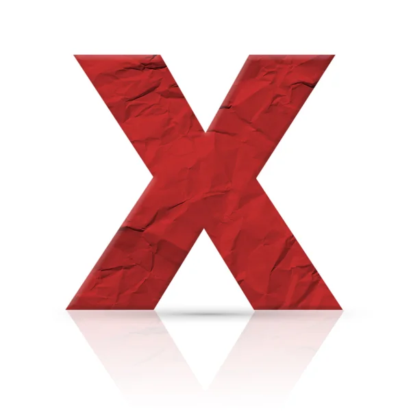 X letter wrinkled red paper — Stock Photo, Image
