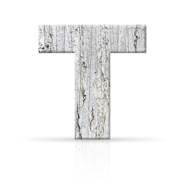 Texturu dřeva bílé písmeno t — Stock fotografie