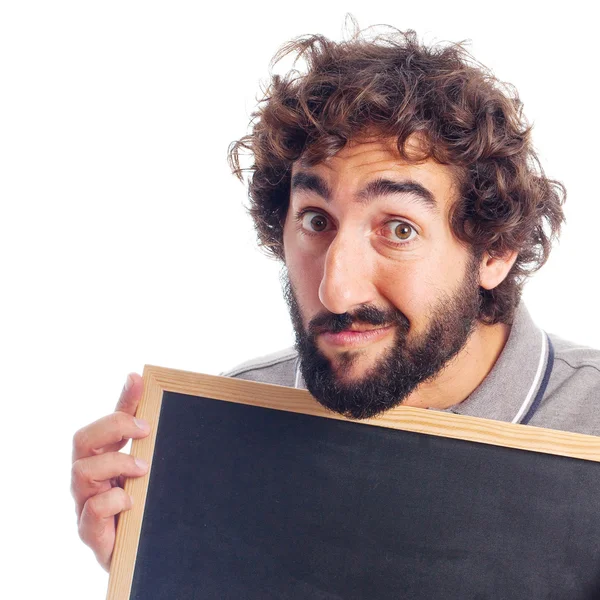 Young crazy man with a blackboard — Stock Photo, Image