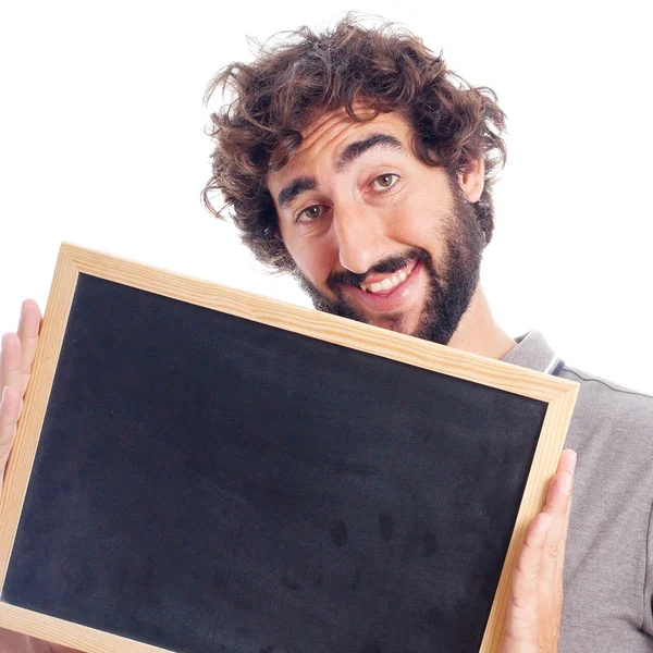 Young crazy man with a blackboard — Stock Photo, Image