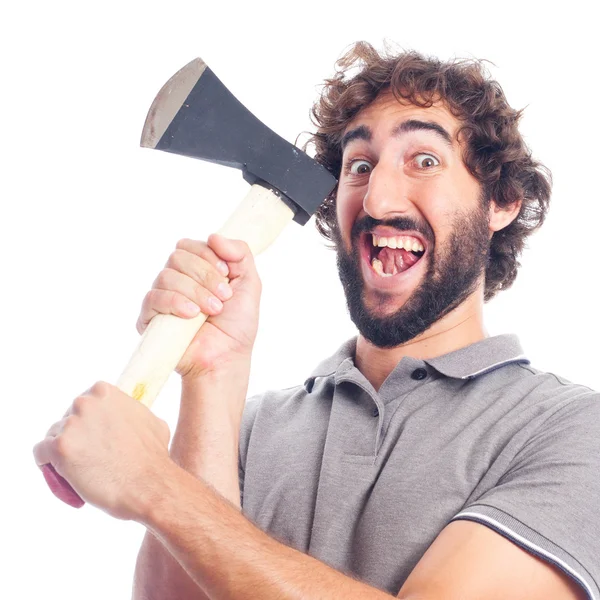 Young crazy man with an ax — Stock Photo, Image