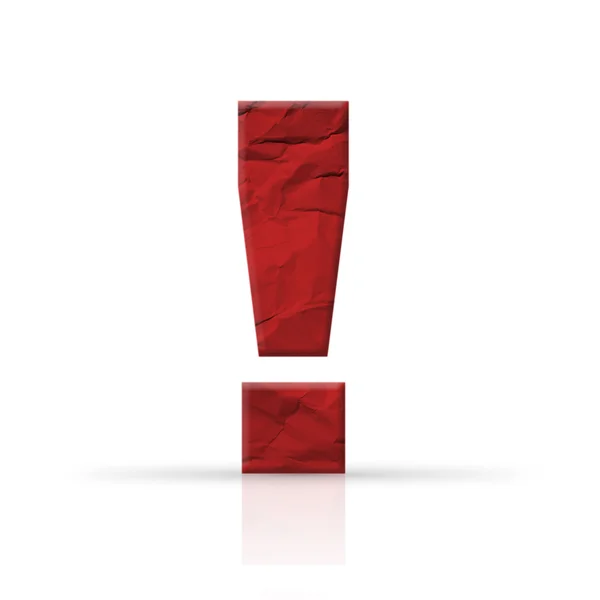 Exclamation mark red wrinkled paper — Stock Photo, Image