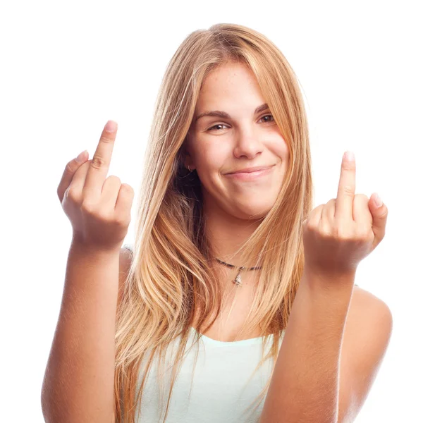 Young cool woman disagreement sign — Stock Photo, Image