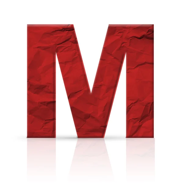 M letter wrinkled red paper — Stock Photo, Image