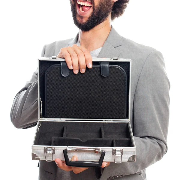 Young crazy man wuth a case — Stock Photo, Image