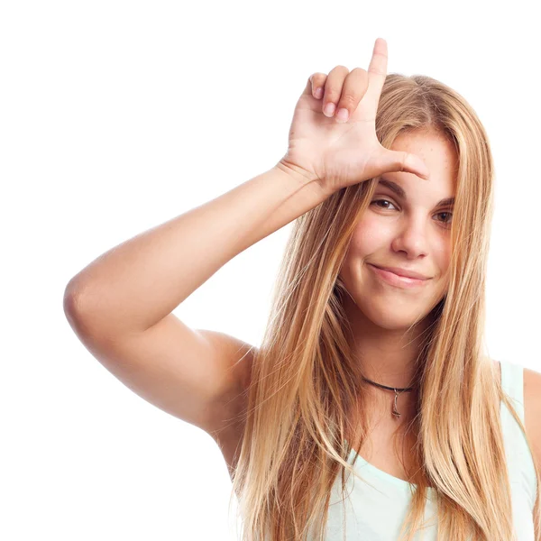 Young cool woman loser sign — Stock Photo, Image