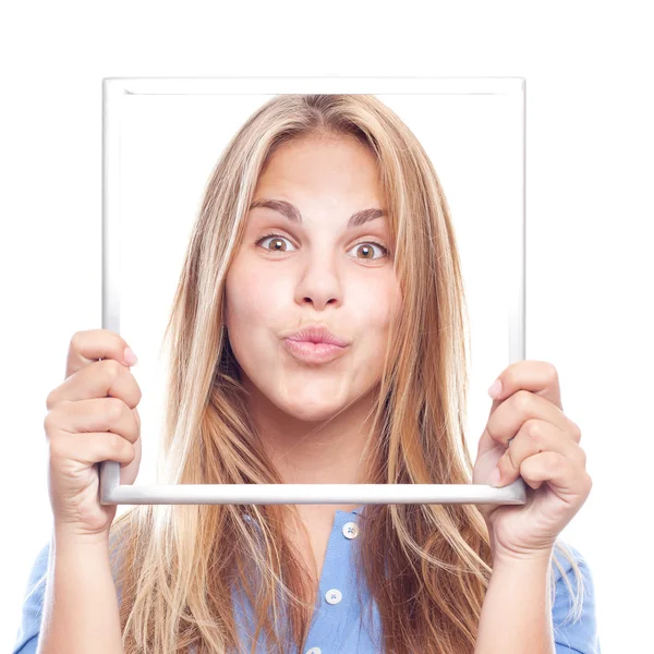 Young cool woman with a steel frame — Stock Photo, Image