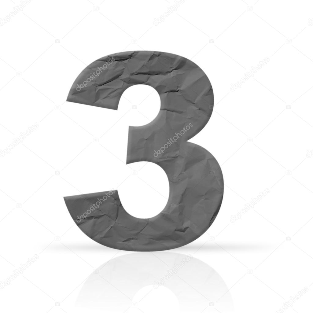 Three red wrinkled paper number texture