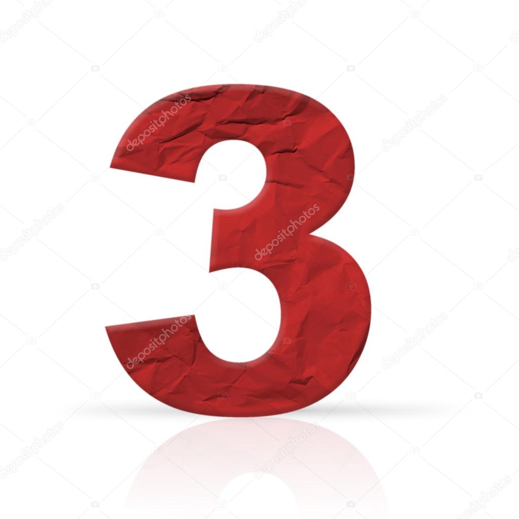 Three red wrinkled paper number texture