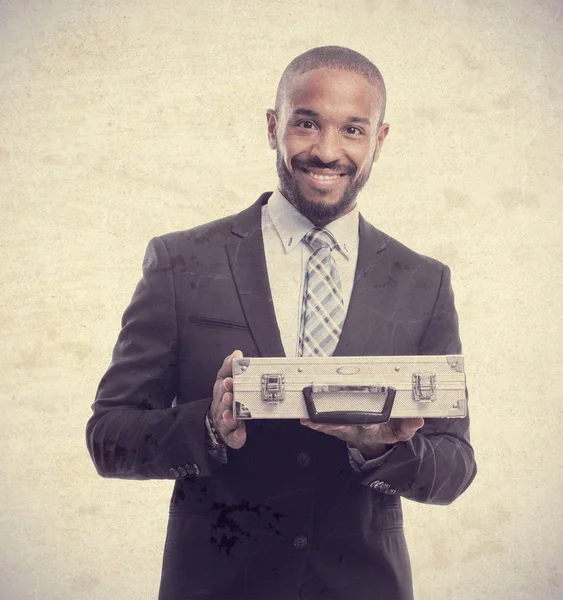 Young cool black man with steel briefcase — Stock Photo, Image