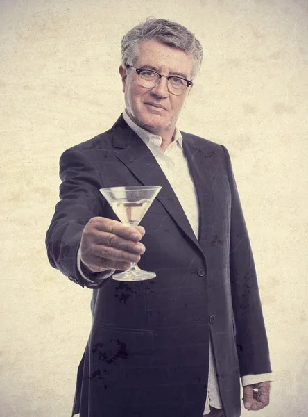 Senior cool man with a drink cup — Stock Photo, Image