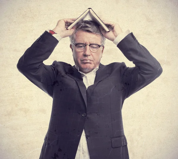 Senior cool man boring with a book — Stock Photo, Image