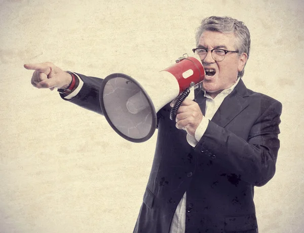 Senior cool man ordering sign — Stock Photo, Image