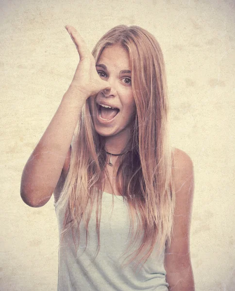 Young cool woman joking sign — Stock Photo, Image