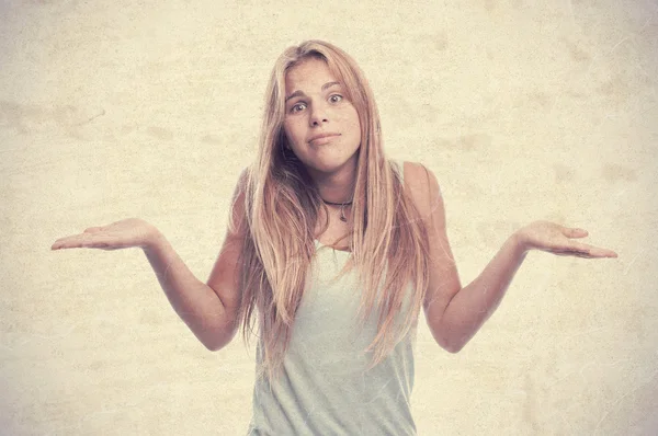 Young cool woman confused — Stock Photo, Image