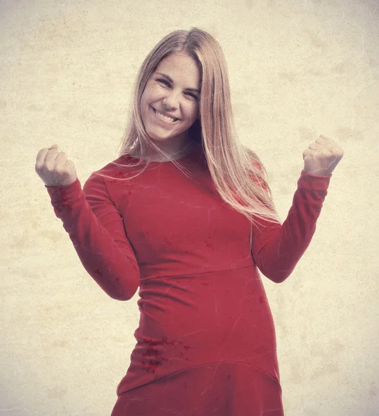 Joven cool mujer celebrando signo —  Fotos de Stock