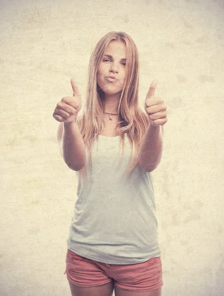 Young cool woman all right gesture — Stock Photo, Image