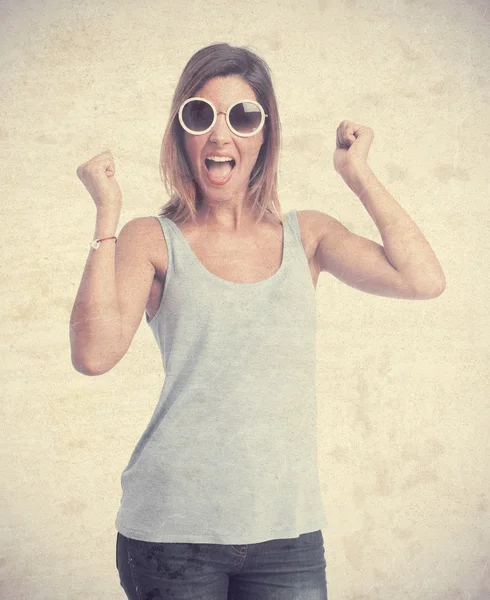 Happy young cool woman in glasses — Stock Photo, Image