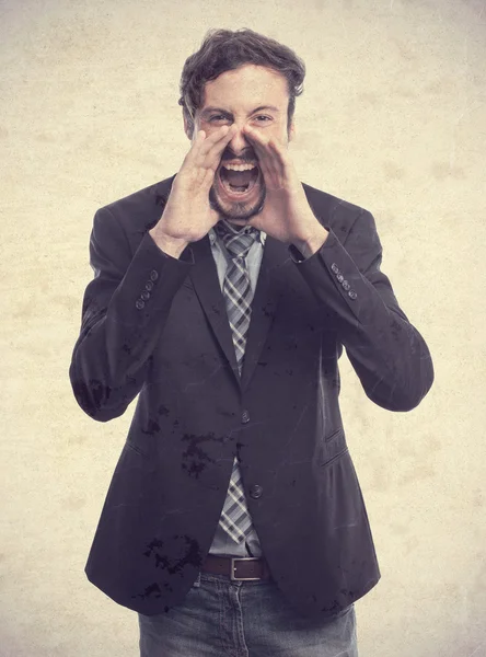 Young crazy businessman shouting — Stock Photo, Image