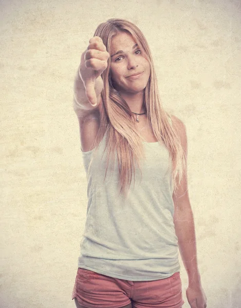 Young cool woman disagree sign — Stock Photo, Image