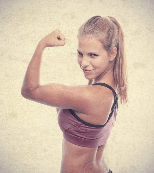 Young cool woman strong sign — Stock Photo, Image