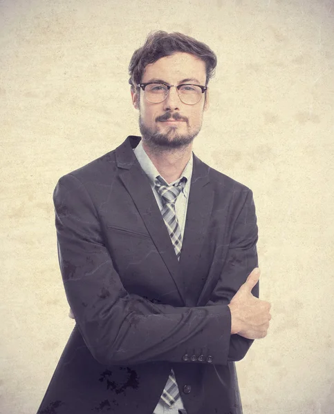 Young crazy businessman arms crossed — Stock Photo, Image