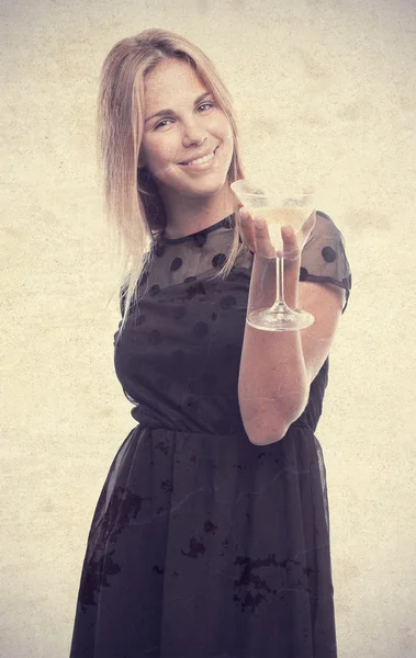 Young cool woman with a drink cup — Stock Photo, Image