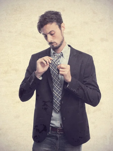 Young crazy businessman necktie knot — Stock Photo, Image