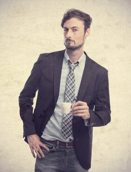 Young crazy businessman havin a coffee — Stock Photo, Image