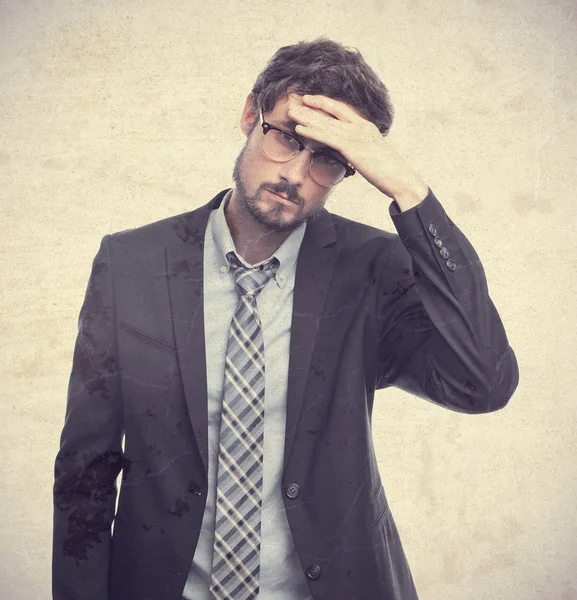 Young crazy businessman worried gesture — Stock Photo, Image