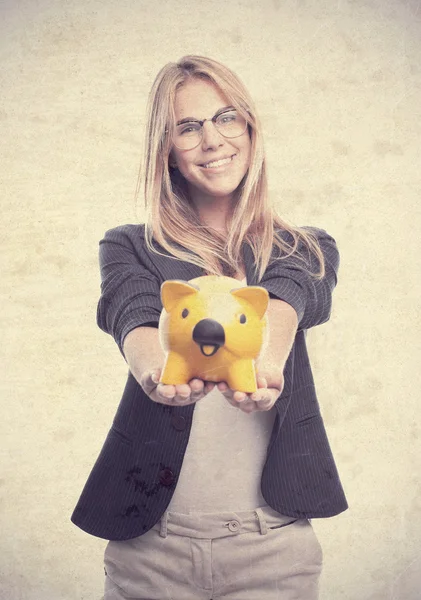 Young cool woman savings concept — Stock Photo, Image