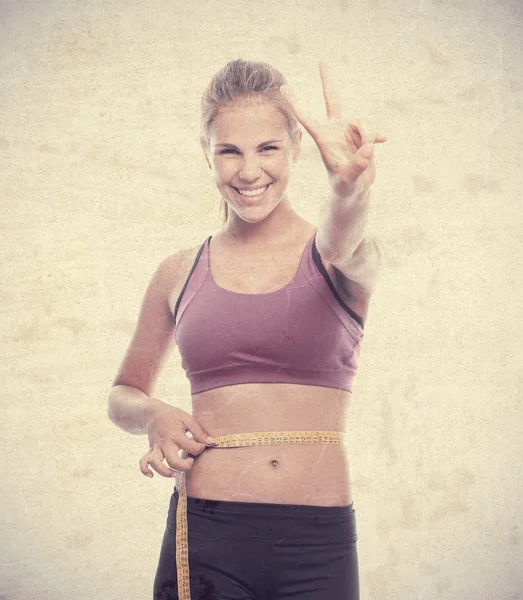 Young cool woman victory sign — Stock Photo, Image