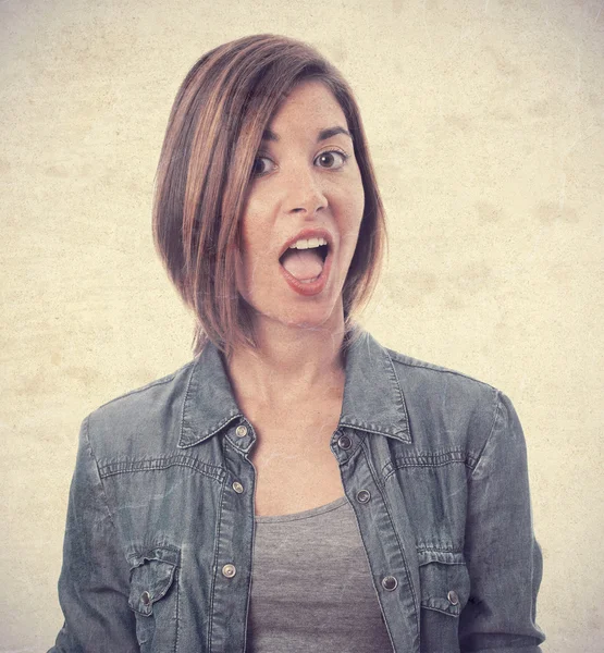 Young cool woman open mouth — Stock Photo, Image