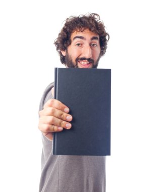 Elinde kitap olan genç deli adam.