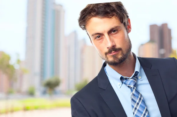 Jeune homme d'affaires fou avec un café — Photo