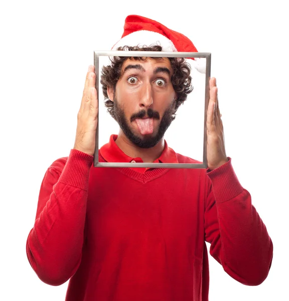 Young man with a frame — Stock Photo, Image