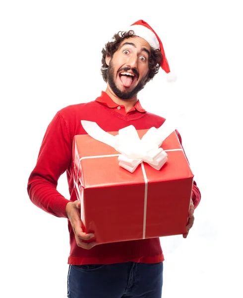 Man met een geschenk — Stockfoto